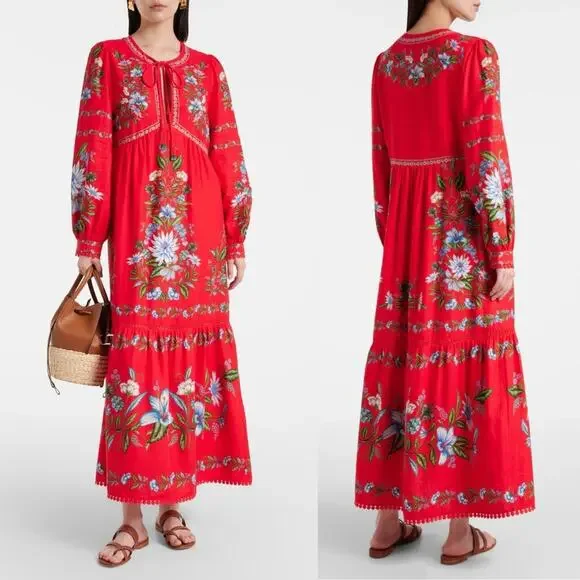 Farm Rio Red Sweet Bloom Bouquet Midi Dress L - Picture 9 of 9